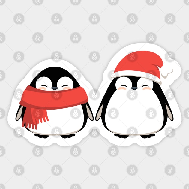 Cute penguins Christmas, winter print design. Sticker by CraftCloud